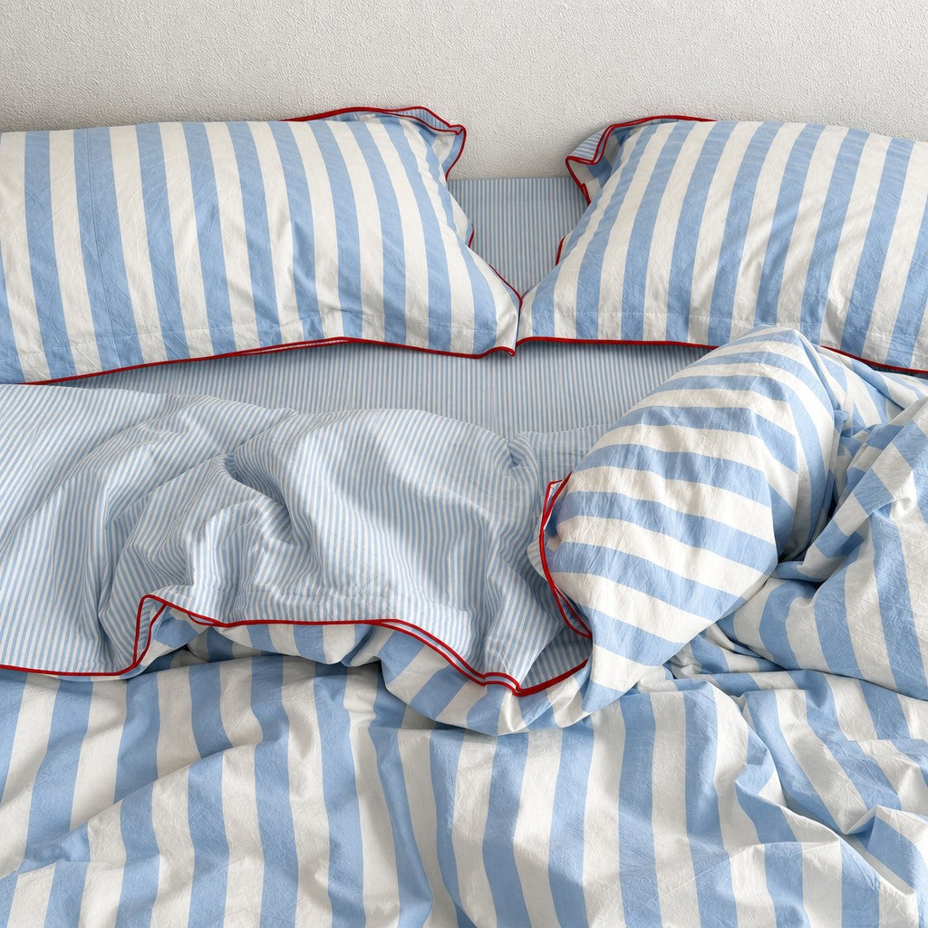 Vintora Modern Blue Stripe Washed Cotton Bedding Set