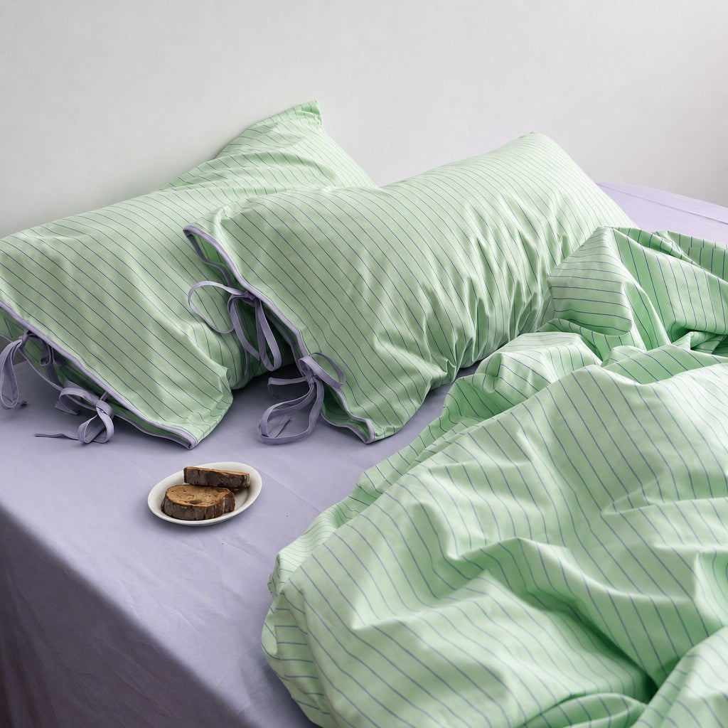 Vintora Modern Green Stripe Cotton Bed Linen Set G95