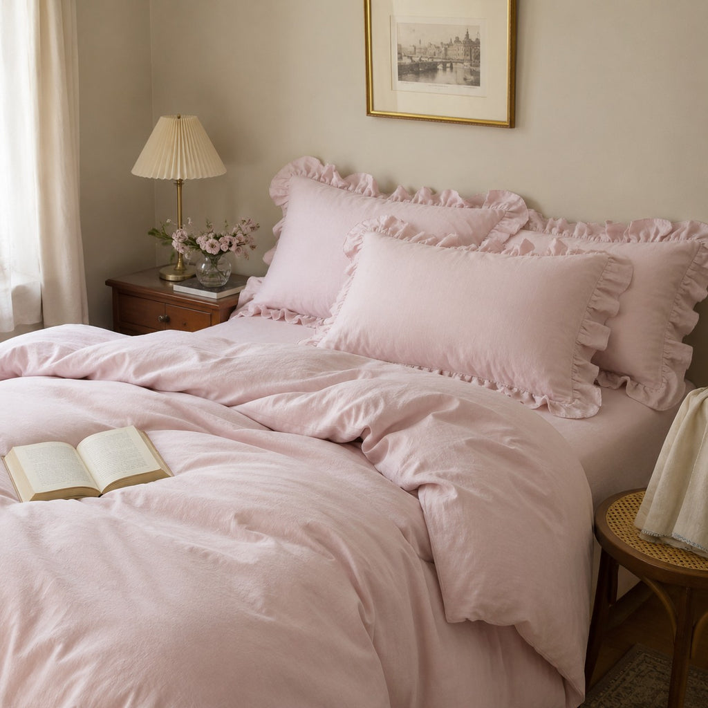 Roselle  Double Gauze Cotton Bedding Set with Ruffle Edge for All Seasons G111