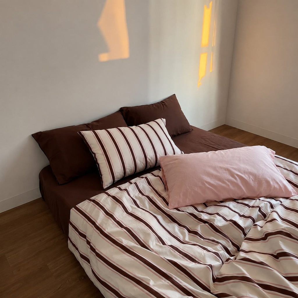 Vintora Vintage Pink and Blue Striped 100% Cotton Bedding Set G105