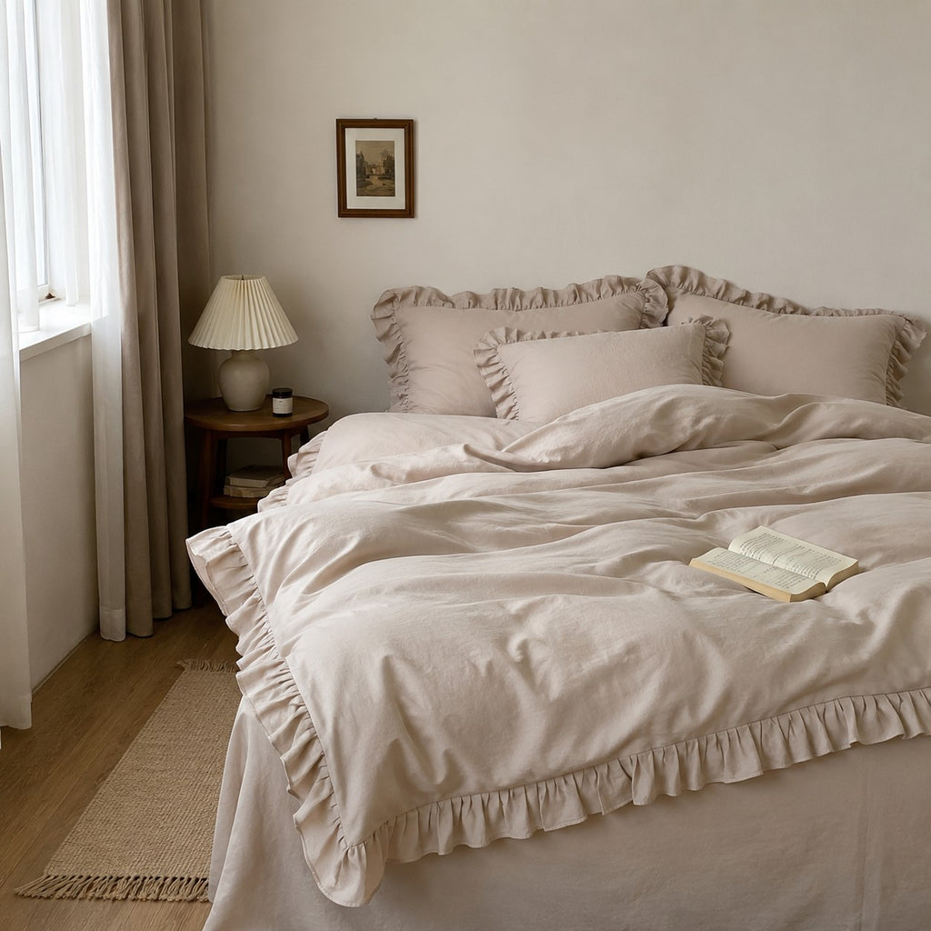 Roselle  Double Gauze Cotton Bedding Set with Ruffle Edge for All Seasons G111