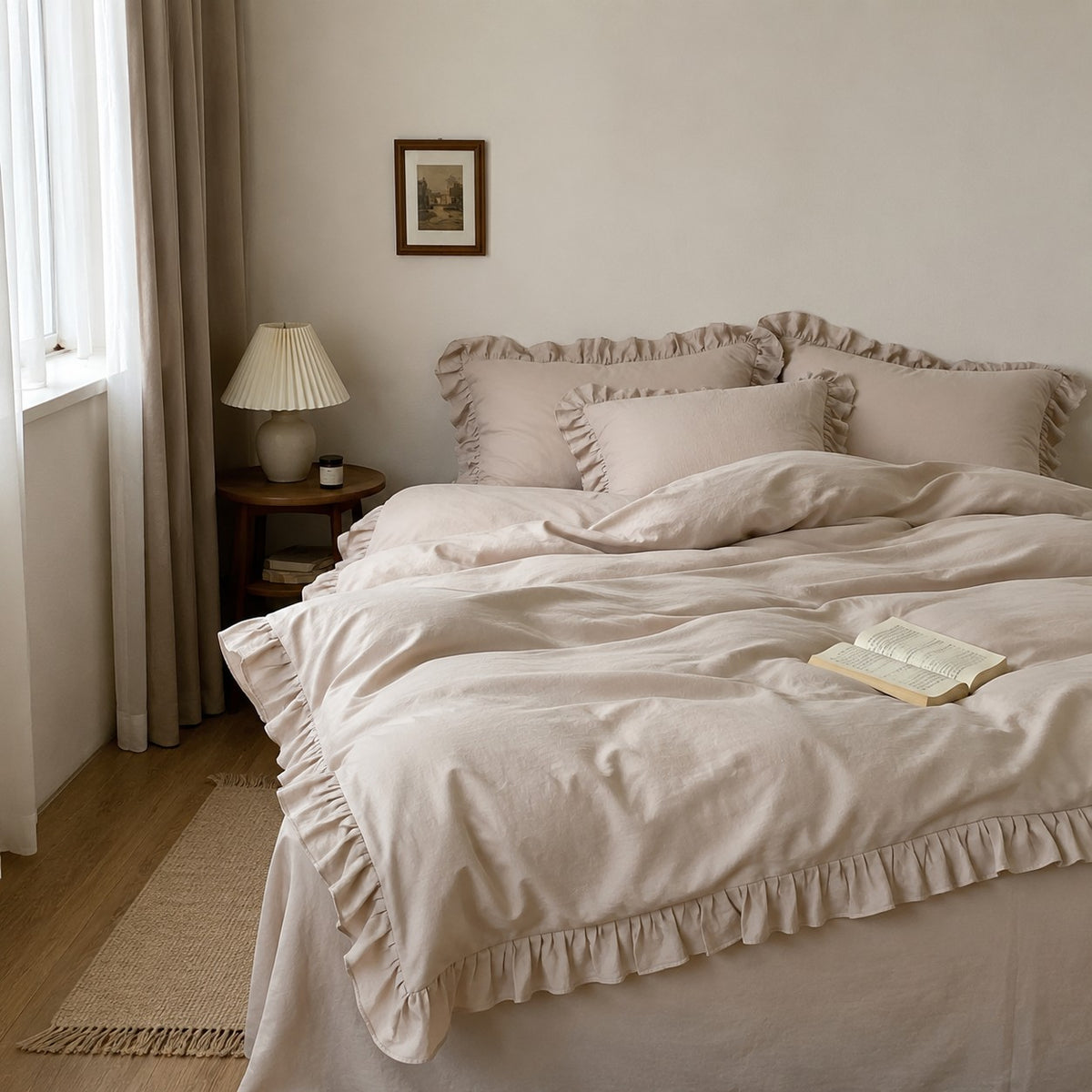 Roselle  Double Gauze Cotton Bedding Set with Ruffle Edge for All Seasons G111