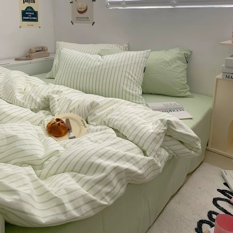 Vintora Soft Washed Cotton Stripe Bedding Set G91