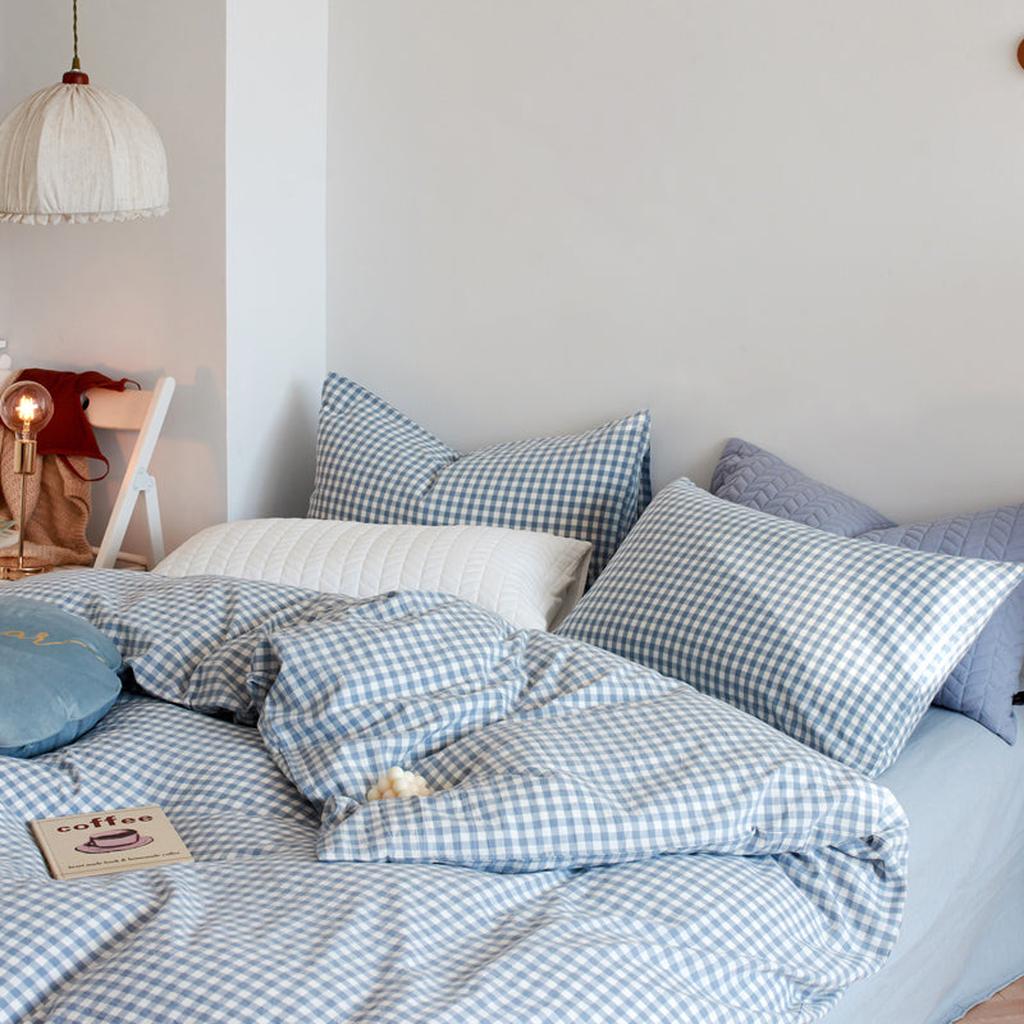 Cotton Small Gingham Bedding Set - Navy