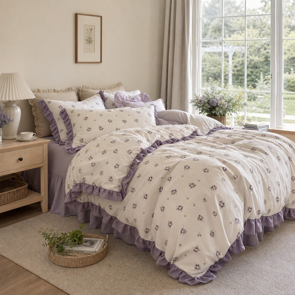 Fruit Ruched Bedding Set - Grape