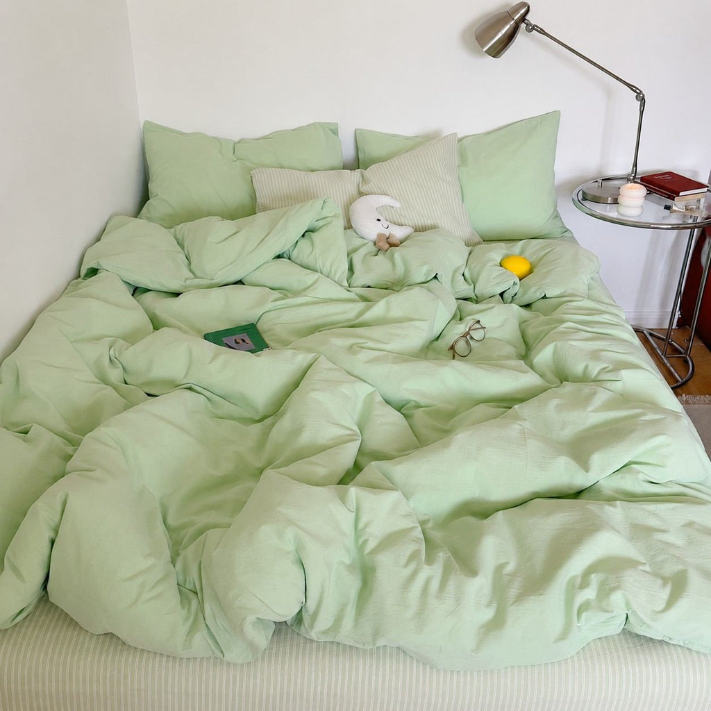 Vintora Minimalist Washed Cotton Striped Bedding Set  Airy All Season G97