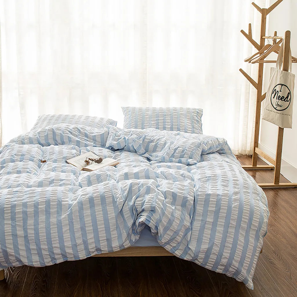 Baby Blue Striped Seersucker Duvet Cover