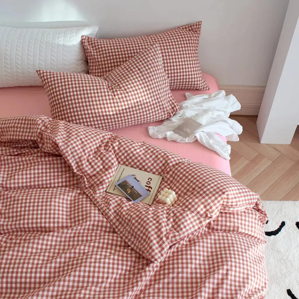 Cotton Small Gingham Bedding Set - Navy