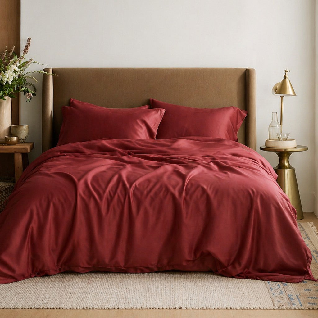 Qelune Bamboo Duvet Cover Set – Cooling Organic Bamboo Bedding in Burgundy