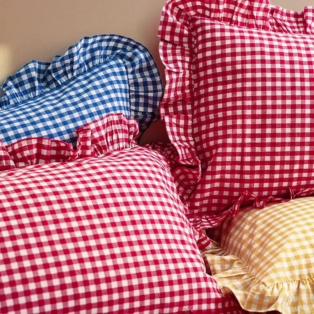Rustic Gingham Duvet Cover with Ruffle