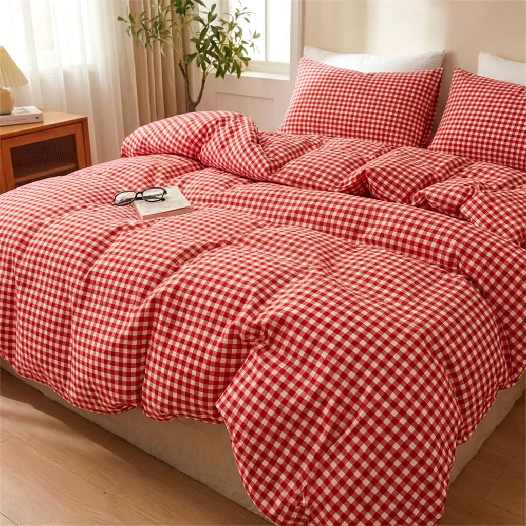Vintage Red Gingham Duvet Cover