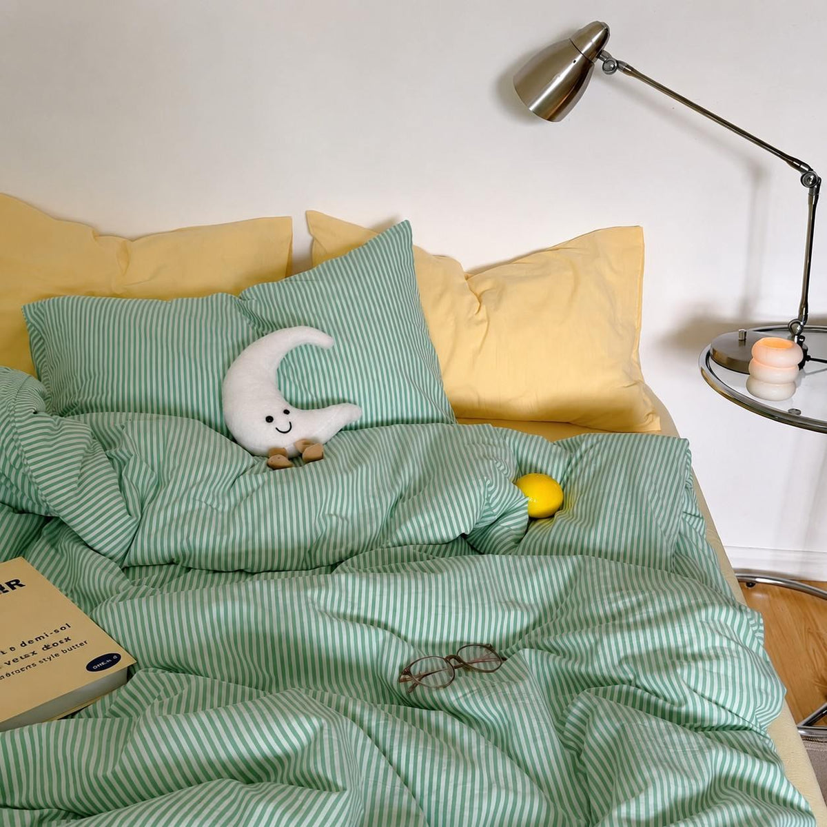Vintora Minimalist Washed Cotton Striped Bedding Set  Airy All Season G97