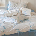 Coquette Bow Embroidery Bedding Set - Blue