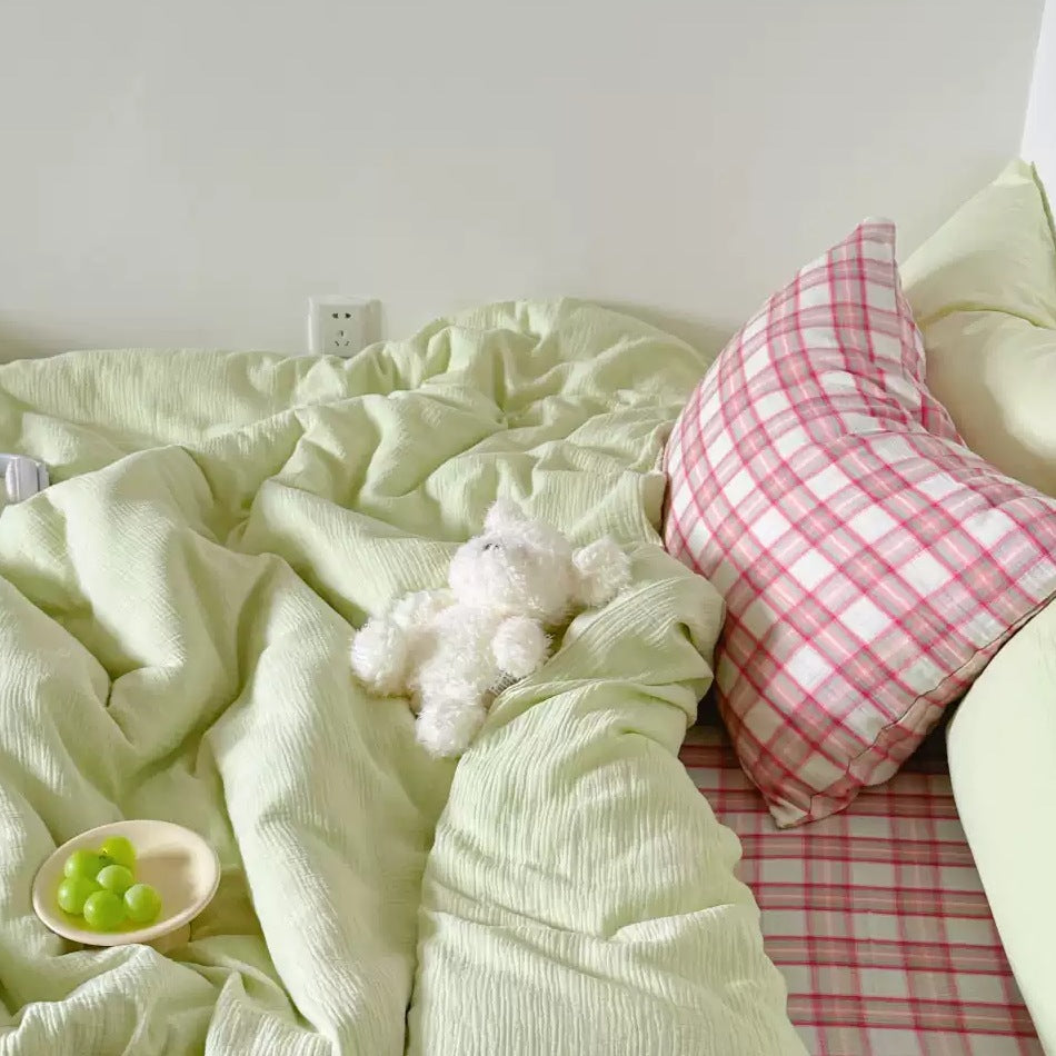 Vireza Plaid Cotton Crinkle Bedding Set G72