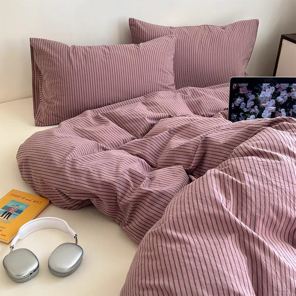 Vintage Purple Striped Duvet Cover Set