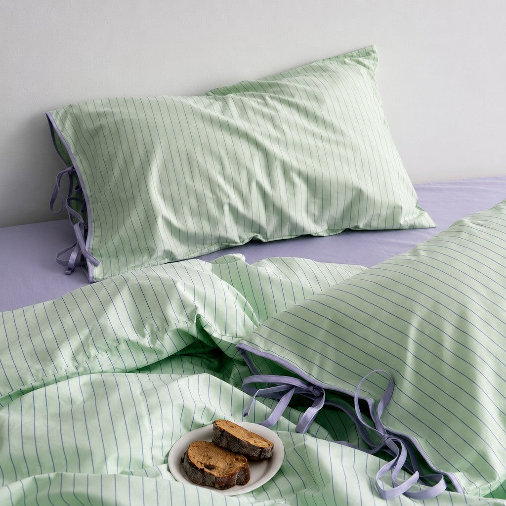 Vintora Modern Green Stripe Cotton Bed Linen Set G95