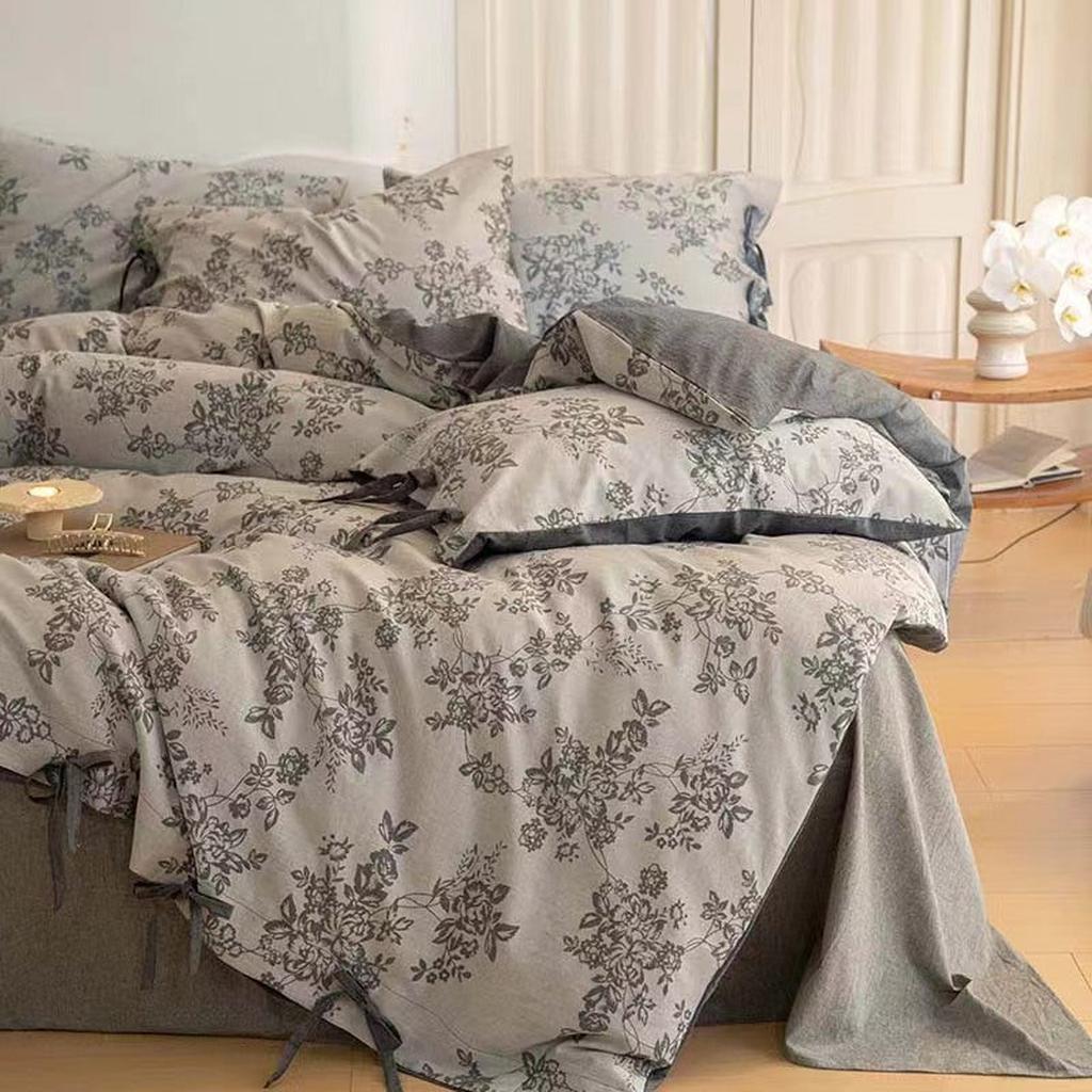 Floral Jacquard Bedding Set with Bow Tie - Pink