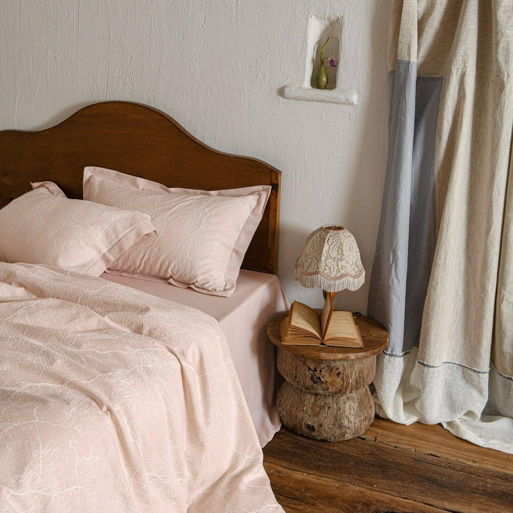 Glacier Vein Jacquard Cotton Duvet Cover Set - Blush Rose
