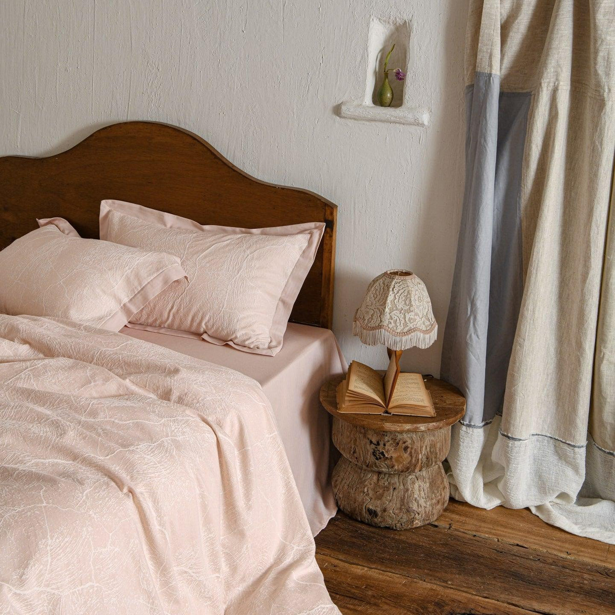 Glacier Vein Jacquard Cotton Duvet Cover Set - Blush Rose