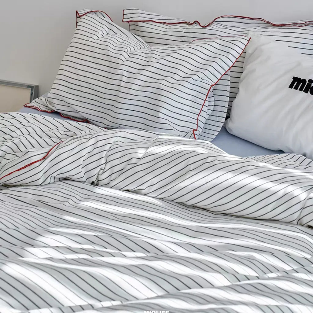 Pinstripe Duvet Cover with Contrast Trim