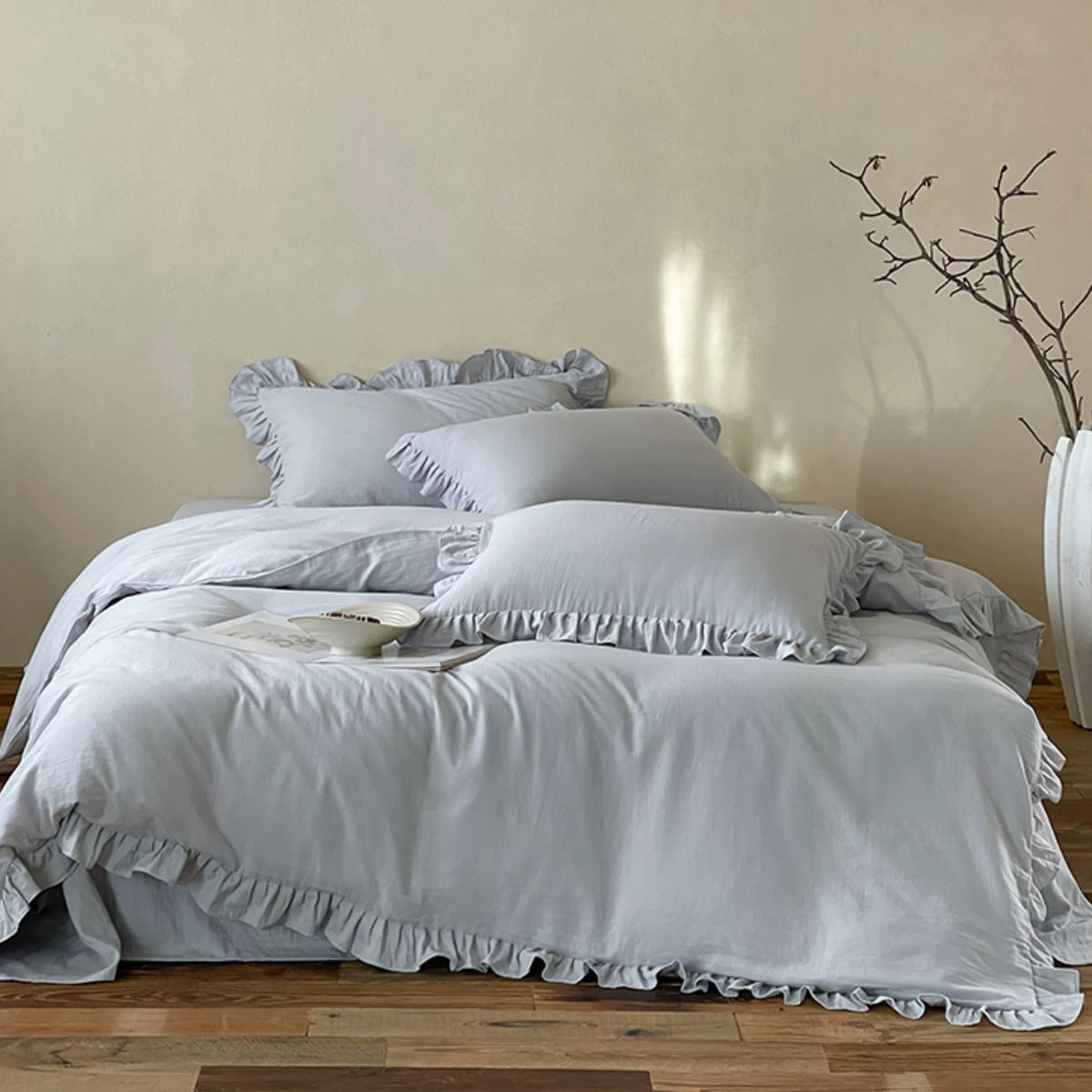 Roselle  Double Gauze Cotton Bedding Set with Ruffle Edge for All Seasons G111