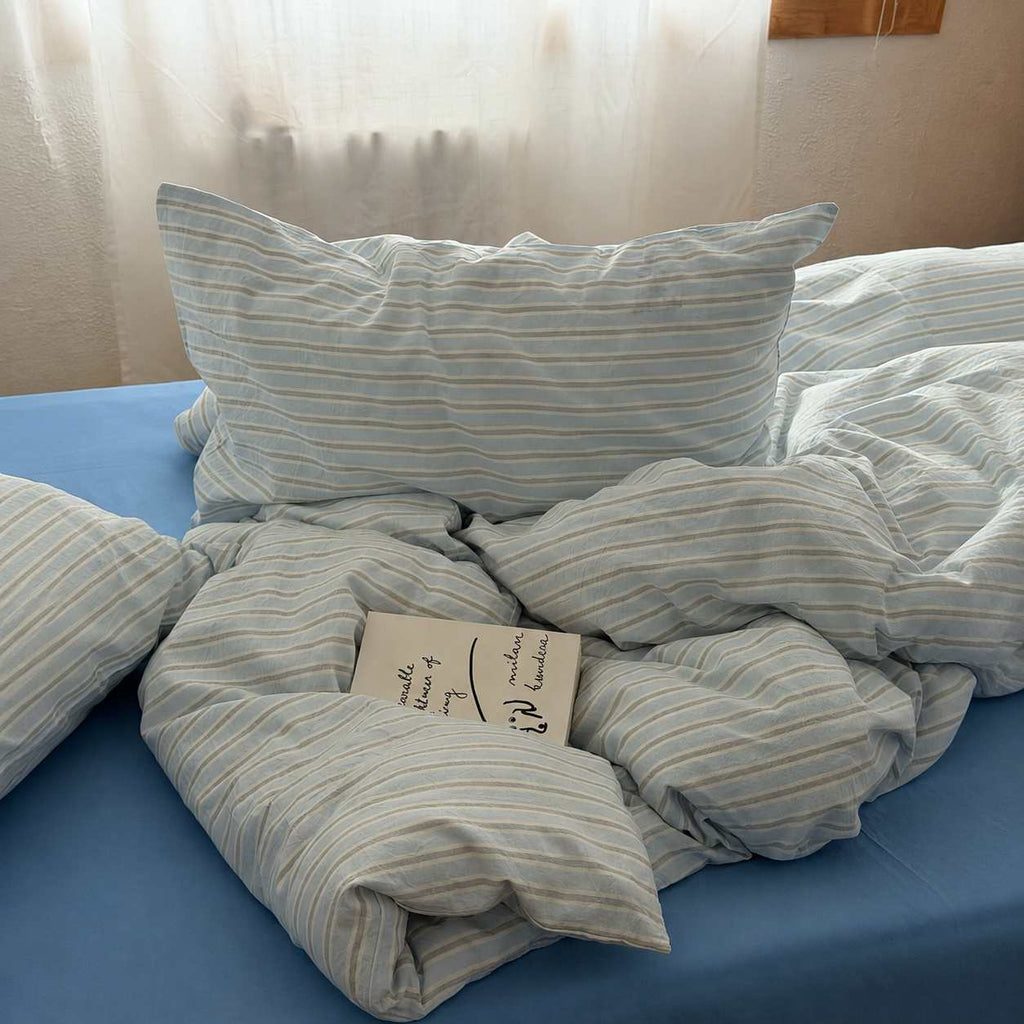 Vintora Scandinavian Blue Stripe Cotton Bedding Set G118