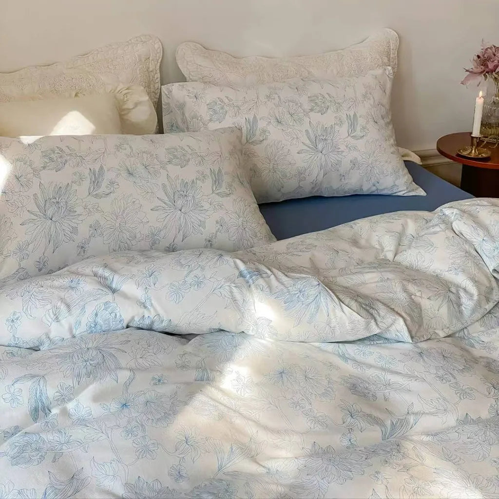 Toile Floral Cotton Bedding Set