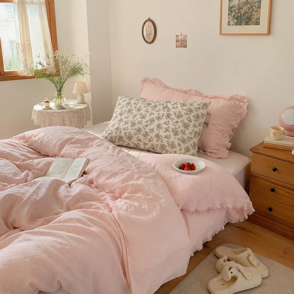 Roselle Pastel Color Ruffle Cotton Bedding Set G114