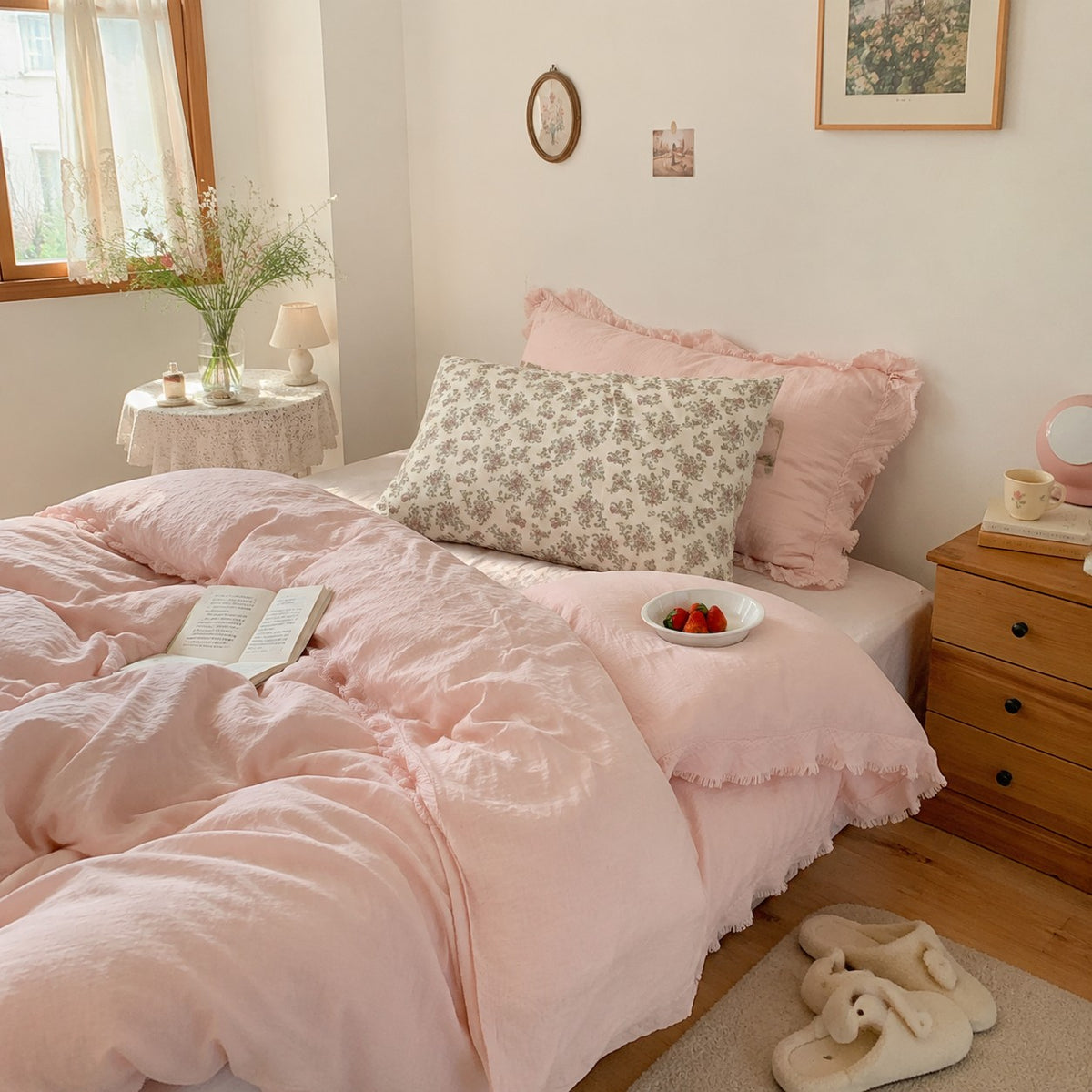 Roselle Pastel Color Ruffle Cotton Bedding Set G114