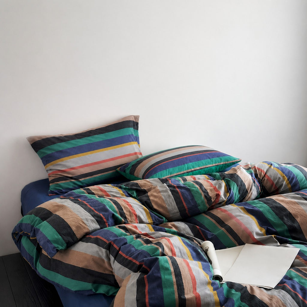 Vintora Vintage BV Green Striped Cotton Bedding Set G98