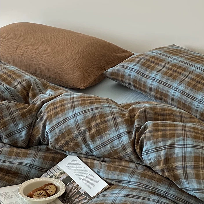 Vintora Classic Check Cotton Bedding Set in Yarn Dyed Washed Cotton for Everyday Comfort G104