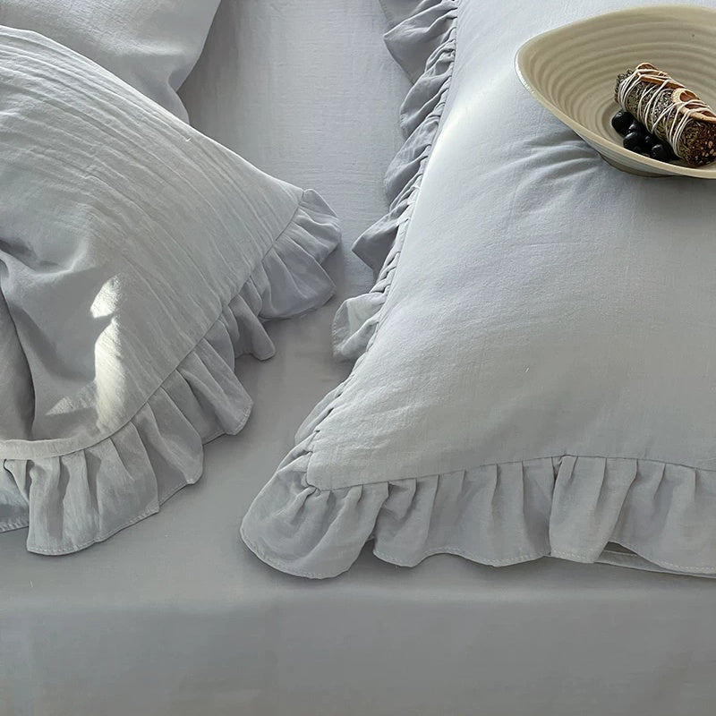 Roselle  Double Gauze Cotton Bedding Set with Ruffle Edge for All Seasons G111