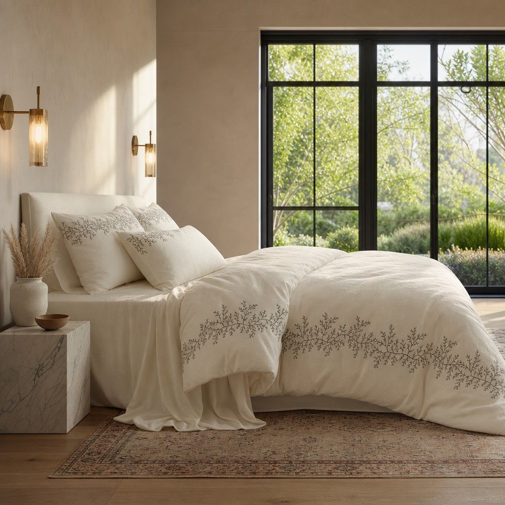 Roselle Southern French Embroidered Cotton Bedding Set Long Staple Floral Set G66