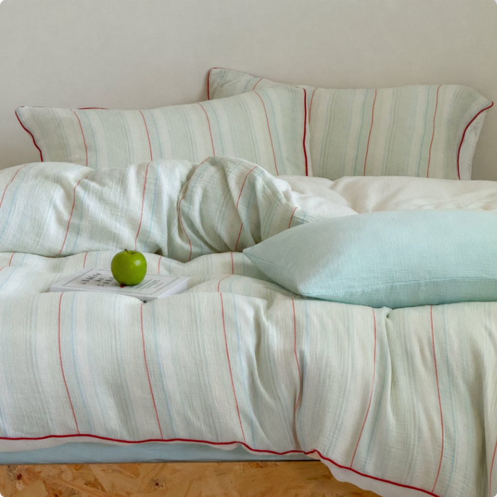 Vintora Modern Striped Cotton Bedding Set Double Layer Gauze for Cozy Sleep G90