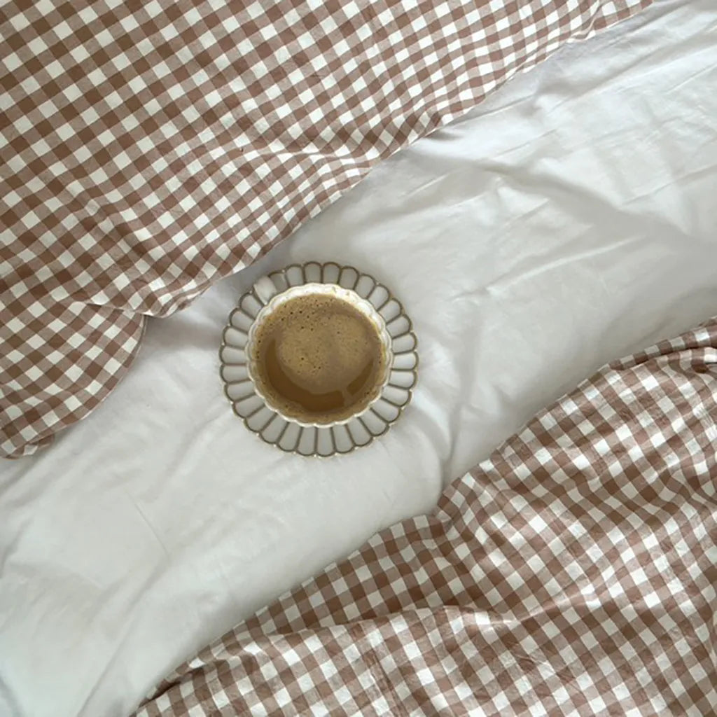Cotton Small Gingham Duvet Cover - Beige