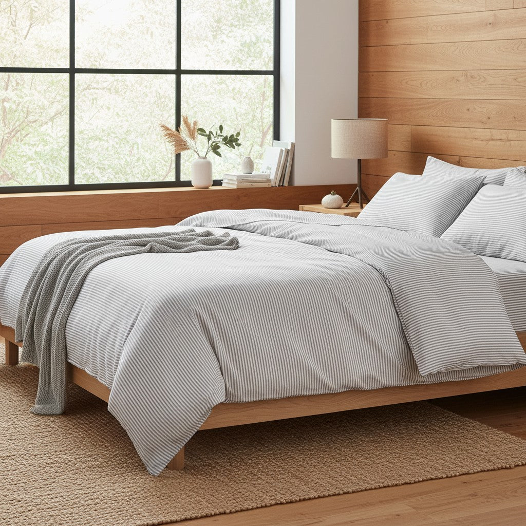 Black and White Pinstripes Organic Bamboo Bedding Set