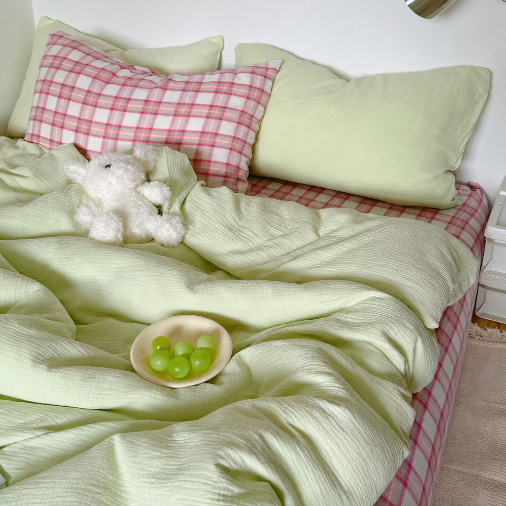 Vireza Plaid Cotton Crinkle Bedding Set G72