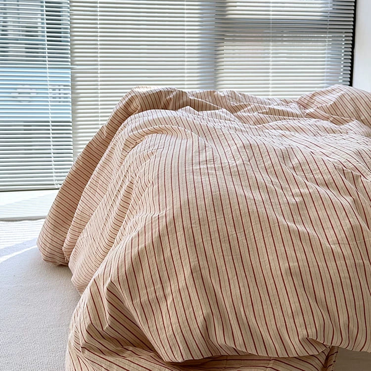 Vintora Red Beige Striped Cotton Bedding Set Minimalist Style for Bedroom Home Decor G83