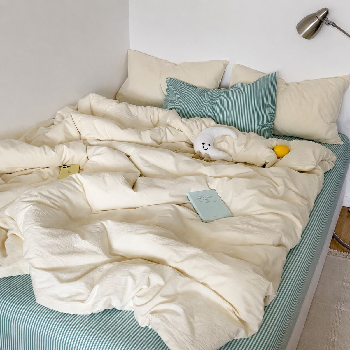 Vintora Minimalist Washed Cotton Striped Bedding Set  Airy All Season G97