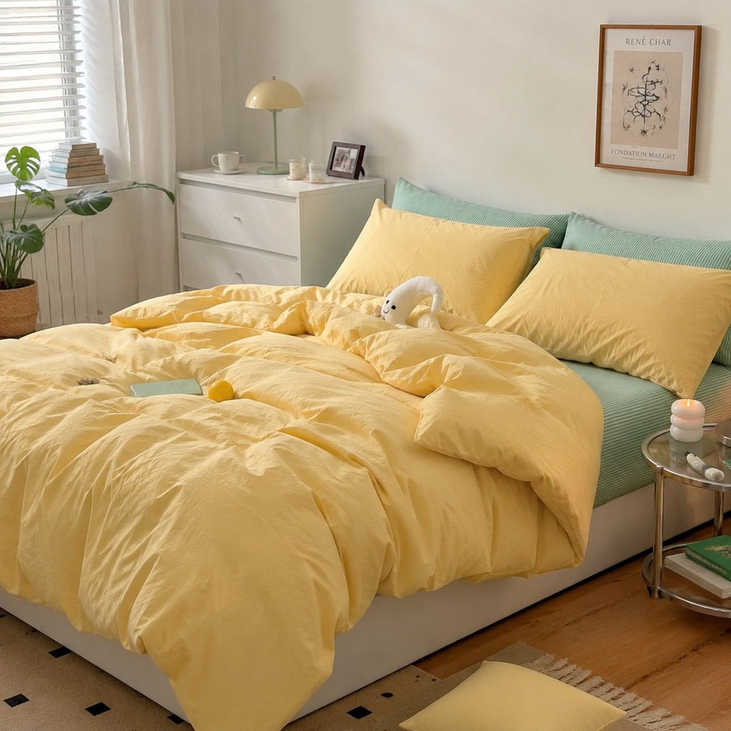 Vintora Minimalist Washed Cotton Striped Bedding Set  Airy All Season G97
