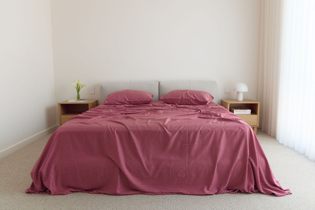 Cherry Gingham Bamboo Sheet Set