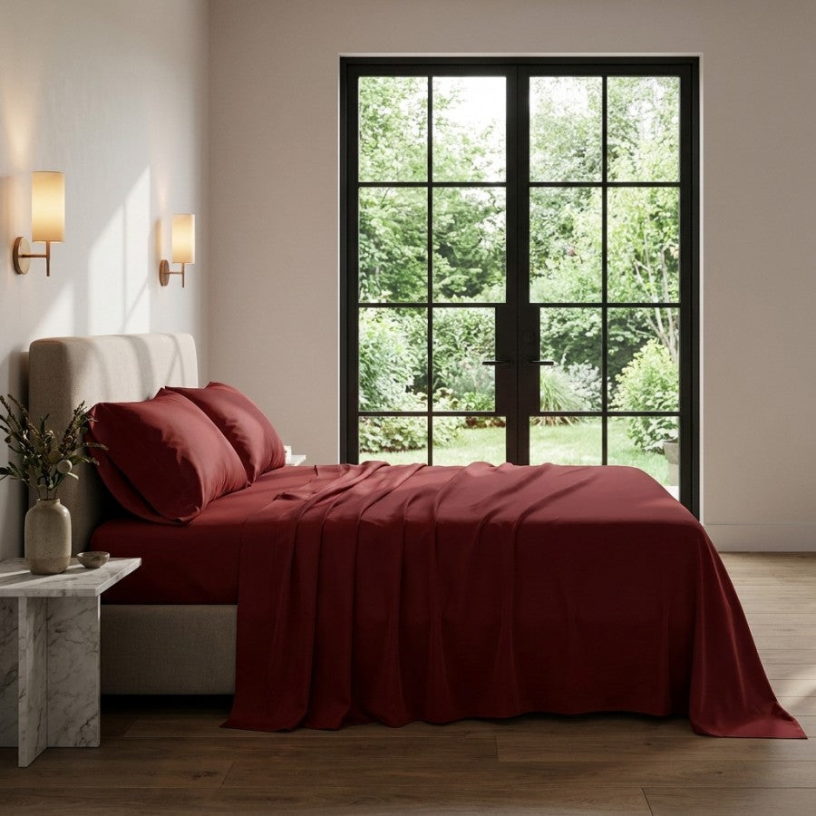 Qelune Bamboo Sheet Set – Cooling Organic Bamboo Bedding in Burgundy