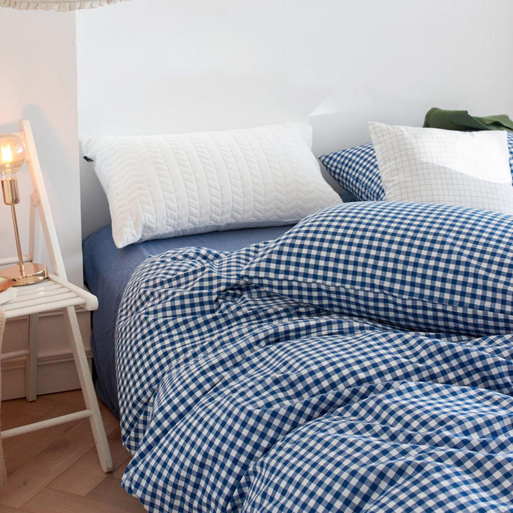 Cotton Small Gingham Bedding Set - Beige